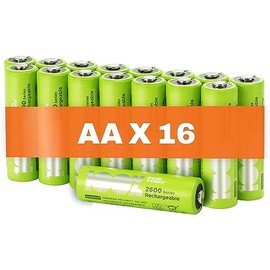 100%PeakPower x16 Pilas Recargables AA 2600 mAh 16 Unidades | Capacidad mínima Garantizada 2300 mAh NiMH | Pilas AA Recargables Que Vienen precargadas Listas para Usar | Bajo Nivel de autodescarga