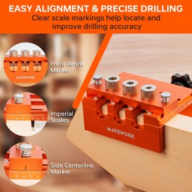 Dowel Jig, Adjustable Width Doweling Jig for Woodworking, Biscuit Joiner with Imperial Side Scales for Centering, Drill Guide for Straight Holes Dowel Jig Kit with 3 Drill Bits & 3 Stop Rings