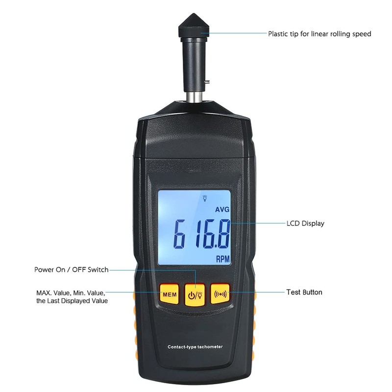 BOWONG Digital Contact Tachometer Handheld Tach RPM Tester Machine Rotate