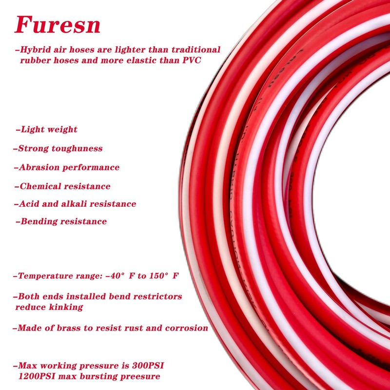 Air Hose 1/4 in x 25 ft, Heavy Duty, Lightweight,