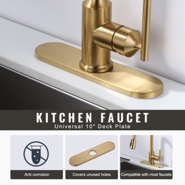 iVIGA 10" Sink Faucet Hole Cover Deck Plate (Arc Edge) for Kitchen & Bathroom Vanity Sink, Faucet Gold Escutcheon Plate Stainless Steel Outside Faucet Cover Cap for 1 or 3 Hole Mixer Tap