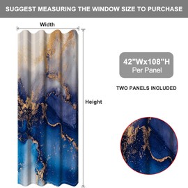 Baocicco Blue and Gold Marble Window Curtains Gold Texture Print Blackout Marble Grommet Curtain Modern Luxury Gold Crack Darkening Drape for Living Room Bedroom 2 Panels 42x108 Inch
