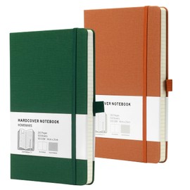 HOMEMARS Notebook, Notebook, Blank A5, Notebook A5, Journal Book, Sketchbook, Notepad, Notebooks A5, 100 GSM, 200 Pages, Pack of 2, Blank Paper, Hardcover, Green Brown, with Bookmark