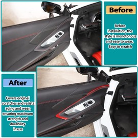 Hudiriy Real Soft Carbon Car Interior Door Panel Trim Compatible with Corvette C8 2020-2023 Auto Interior Inner Door Panel Trim Door Anti Kick Panel Panel Decoration Sticke,Red