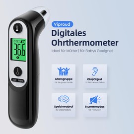 Ohrthermometer für Baby Erwachsene, Ohr Fieberthermometer mit Alter Präzision und farbcodierte Temperaturanzeige, digitales infrarot-Thermometer mit 21*Einweg-Schutzkappen (Schwarz)