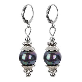 Greendou Fashion Jewelry 12mm Tahitian Black Peacock Sea Shell Pearl Sterling Silver Leverback Earrings