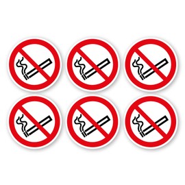 Pack of 24 signs, White No smoking symbol, Prohibition Safety Signs, 62mm Waterproof Indoor/Outdoor Stickers