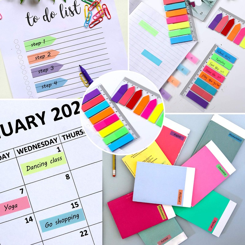JANYUN 1440 Pcs Sticky Notes Flags Index Tabs Bright Neon