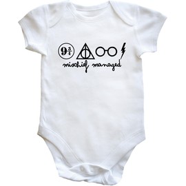 Hippowarehouse Mischief Managed Symbol Design Baby Vest Bodysuit (Short Sleeve) Boys Girls White