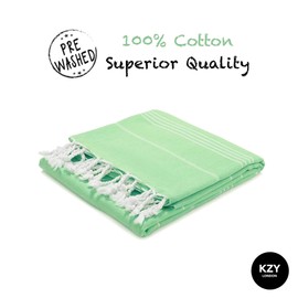 KZY LONDON Beach Towel Large Turkish Beach Towels for Camping, Swimming, Gym - Quick Dry, Absorbent, Lightweight, Cotton 90x180cm Hammam Towels for Adults (Green)