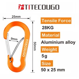 TITECOUGO Carabiner Keychain Aluminum D-Ring Locking Carabine D-Shape Lock Snap Backpack Water Bottle Keychain Hiking Gear Accessories EDC Camping Tent Multi Function Tool Multiple Gold 6PCS