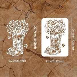 Cowboy Boots and Flower Wall Stencils Template Reusable Spray PaintStencils for Craft Painting On Wood Craft Canvas Walls Wood Furniture Decorations DIY Scrapbooking