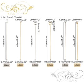 PH PandaHall Pack of 300 Jewellery Making Needles Head Pins Eye Pins Ball Pins Golden and Silver Jewellery Needles 21~23 Gauge Craft Needles for Making DIY Earrings Bracelets