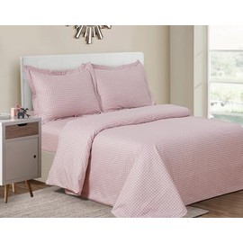 Violet Linen French Geometric Tiles Dusty Rose Pattern, Luxury Ultra Soft and Breathable 200 Thread-Count Cotton Percale, Peach, Full, 6 Piece Duvet Set, Bedding Duvet Cover Set for Two Beds