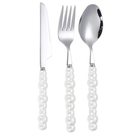 Luxury Pearl Cutlery Set, 304 Stainless Steel Utensils, Fine Polished, Multi Functional with Creative Pearl Ceramic Handle