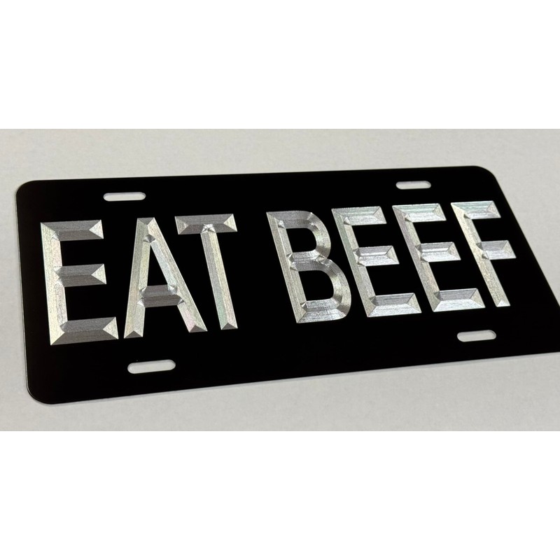 Silver Engraved Eat Beef Black Car Tag Diamond Etched Metal