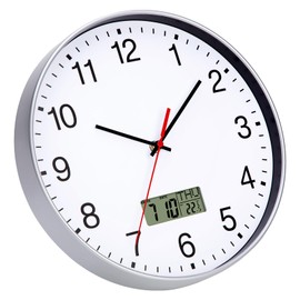 VIVILINEN Silent Wall Clock with Temperature Display and Humidity, Modern Quartz Clock, Without Ticking Noise, for Living Room, Bedroom, Office, Kitchen, 30 cm (White-2)