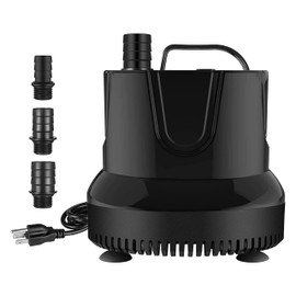 Simple Deluxe 800GPH Bottom Suction Submersible Pump (3000L/H, 60W) with 9.8ft High Lift, Fountain Pump with 3 Nozzles for Fish Tank, Pond, Aquarium, Hydroponics