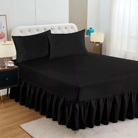 Egypto Plain Dyed Deep Fitted Valance Sheet King Size – Easy Care Soft & Durable Fitted Sheet with 30 cm Deep Frill – Breathable – Fit Over Mattress – Machine Washable (King Size,Black)