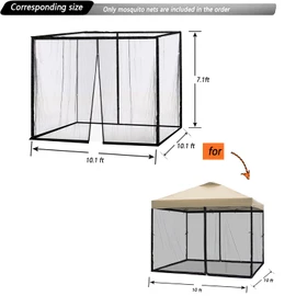 10x10 Gazebo Replacement Mosquito Netting for Pop-Up Canopy Tent, Sidewall Screen with Zipper Universal Black