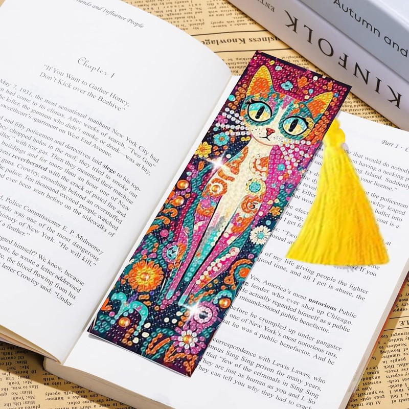 Puraikcmi 6 PCS 5D DIY Diamond Art Bookmarks Kit Cats