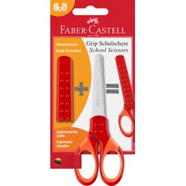FABER-CASTELL 205259 Scissors with Blade Guard, Set of 5, School Scissors for Right and Left-Handed Users