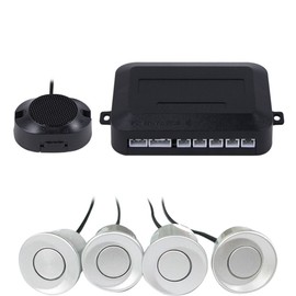 Frostory Car Reverse Backup Parking Sensor Radar System, Buzzer Beeps, Detection Distance:30~150CM, Waterproof Sensors (22mm Diameter 2.3M Cable) 4 Packs X60D (Silver)