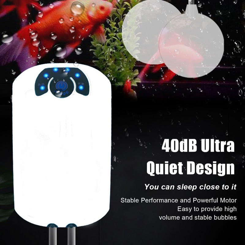 Aquarium Oxygen Pump Silent 2 Outlets Small Portable Fish Tank