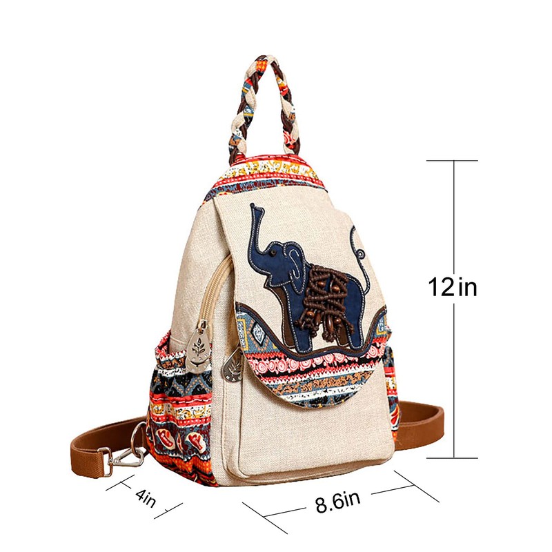 POPUCT Cotton Boho Small Backpack Fashion Hand Knitting Mini Chest