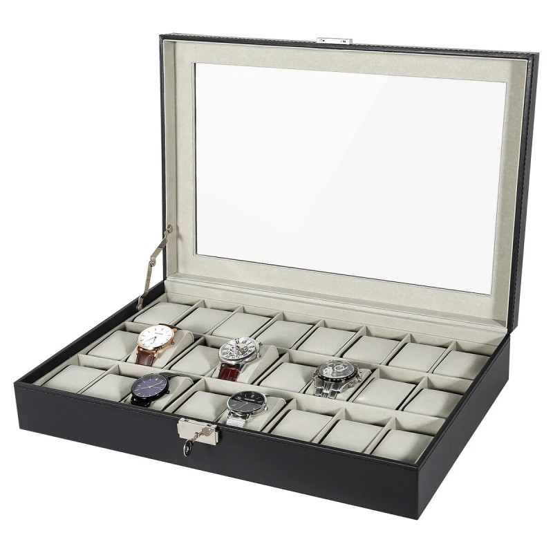 UTEN 24 Slots Watch Box Large PU Leather Jewelry Organizer