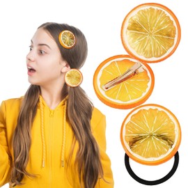 svpfuo 3 Stück Haarspangen Orange Haarklammern, Haarreifen Orange Mädchen, Orangenscheiben Elastische Haargummi Dame, Süß Obst Haar Accessoires Geeignet für Karnevals- und Sommerpartys