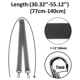 VersaKits Gray Purse Straps Replacement Crossbody 1-1/2 Inch Wide Black Buckles Solid Color Adjustable Guitar Strap for Handbags Crossbody Bags Totes Durable and Stylish Bag Accessory