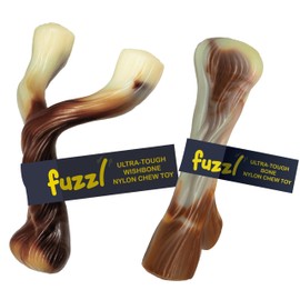 Fuzzl Ultra Tough Nylon Dog Chew Toy - Wishbone and Bone Beef Flavour - Tough Dog Toys for Extreme Chewers Dog Bone Long Lasting Dog Chew Toys for Aggressive Chewers Strong Dog Toy Durable Puppy Toys