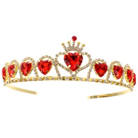 Beaupretty Queen Tiaras and Crown for Women Red Heart Rhinestone Bridal Crown Crystal Princess Headband for Wedding