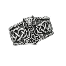 VN Jewelry 925 Silver Wolf Thors Hammer Mjolnir Viking Ring for Men Silver Norse Scandinavian Viking Punk Ring for Men (9)