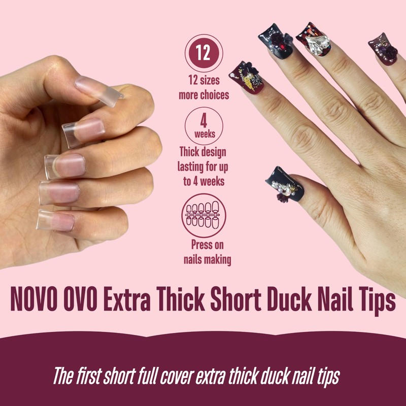 NOVO OVO Upgraded Extra Thick Short Duck Feet Nail Tips