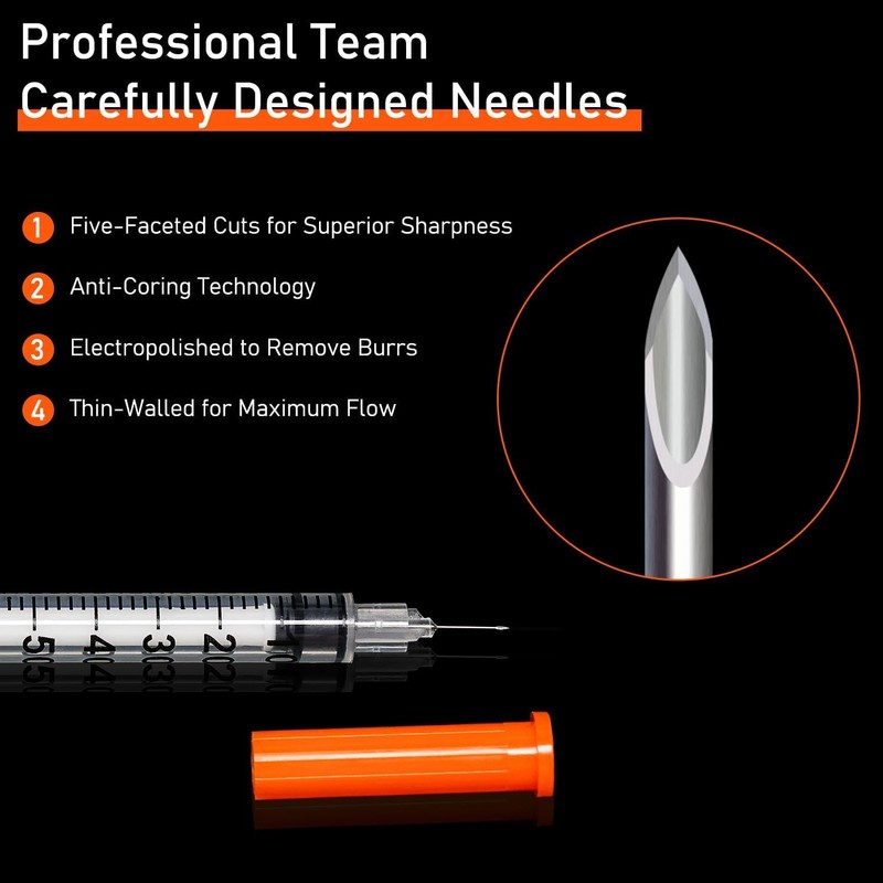 20 Pack 1ml Syringes with 31Gx6mm Plastic Multiple Uses Measuring