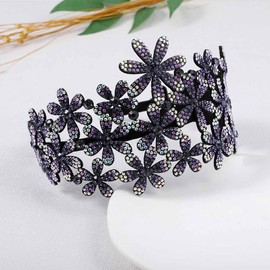 Bouory Rhinestone Wide Headband Glitter Flower Hairband Crystal Turban Head Bands Non Slip Headhoop for Women and Girls (Light purple)