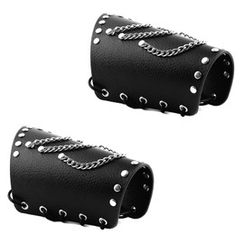Eigso 2 Pcs Pu Leather Punk Cuff Bracelets for Men Women Retro Classic Medieval Chain Wristbands for Man Woman