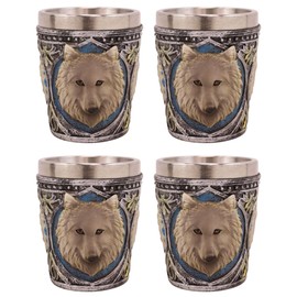 Ebros Full Moon Mythical Animal Spirit Alpha Wolf Themed 2-Ounce Shot Glass Resin Housing With Stainless Steel Liners Wolves or Timberwolves Themed Souvenir And Party Hosting Idea (Gray Direwolf, 4)