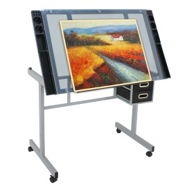 SEGAWE Adjustable Drafting Table Art Desk Drawing Table Glass Tabletop w/2 Slide Drawer