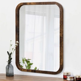 Rectangular Mirror Rustic Brown Bathroom Mirror with Frame, Wall Mounted Mirrors Decor Modern Dresser Mirror for Bedroom Living Room Entryway