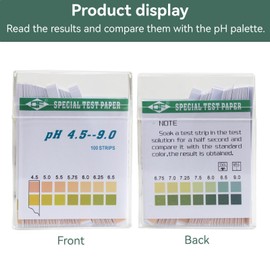 Papel de prueba de PH, 100 unidades Papel de prueba de PH 4,5-9,0 Tiras reactivas de precisión 0,5 para medir el pH Universal PH Monitoreo Prueba de Suelo para Saliva Orina Suelo Comida Dieta