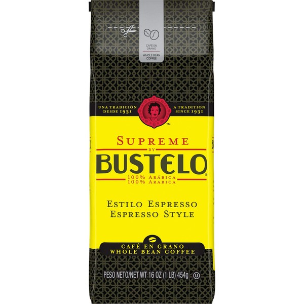 CAFÃ‰ BUSTELO Supreme by Bustelo Espresso Style Dark Roast Whole Bean Coffee, 16 Ounce (Pack of 8), Red