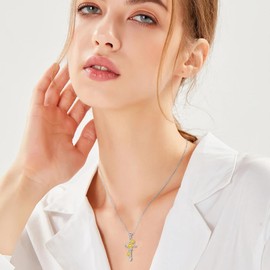 PYTALI Diamond Sunflower Necklace for Women S925 Sterling Silver Lab Grown Diamond Sunflower Necklace Jewelry Gift for Women