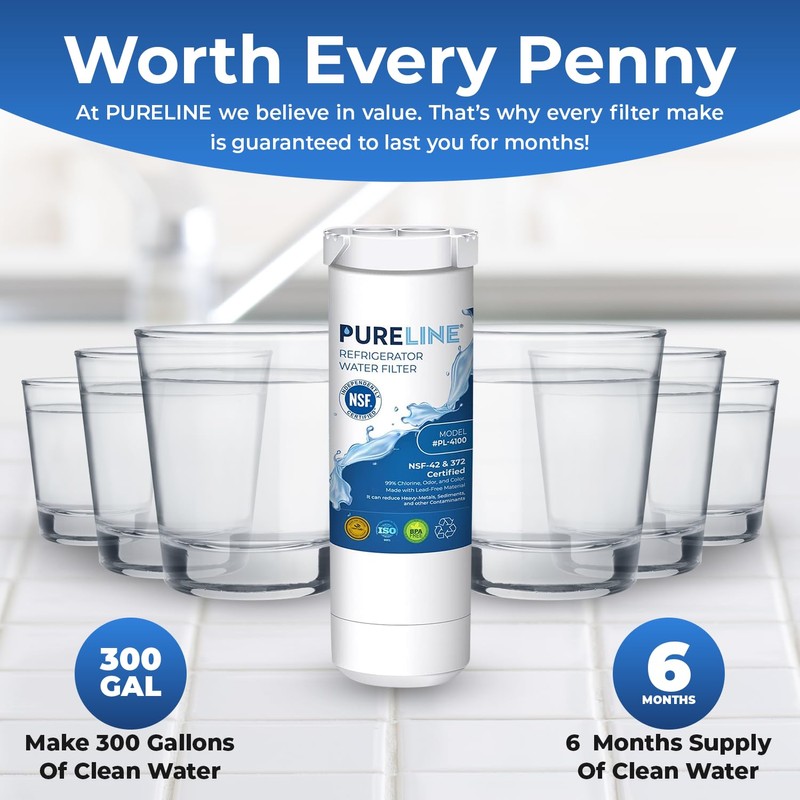 Pureline XWF Refrigerator Water Filter, Replacement for GE XWF, NSF-42