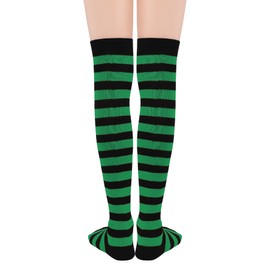 Zando Striped Green Black Thigh High Socks for Women Thigh Highs Long Socks Over the Knee Leg Warmers for Cosplay Green Black One Size