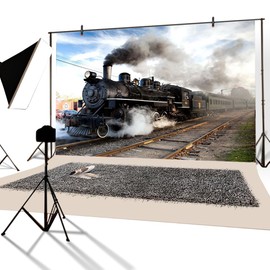 YongFoto 2.2 x 1.5 m Vinyl Photo Background Vintage Steam Locomotive Retro Style Nostalgia Photography Background for Photo Shooting Portrait Photos Party Children Wedding Photo Studio Props