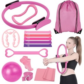 14 Piezas Pilates Kit, Equipo para Entrenamiento en Casa, con aro Pilates, Banda elástica, Pelota de Yoga, Bandas de Resistencia, Equipo Completo Hoga