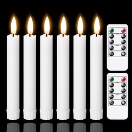 Yeelida Battery Operated Flameless Taper Candles with Two Remote Timer, 6.4" LED 3D-Wick Window Candles, Flickering Long-Lasting Warm Light Electric Pack of 6 Flameless Candlesticks (0.78" Dia, White)